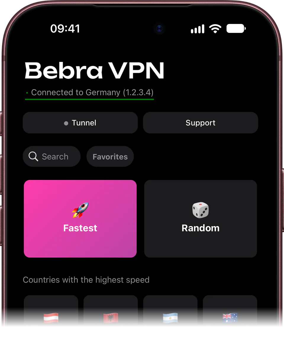 Bebra VPN on iPhone: the main screen of the app
