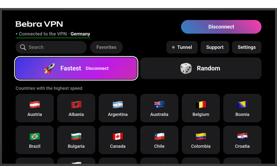 Bebra VPN on a TV with Android TV
