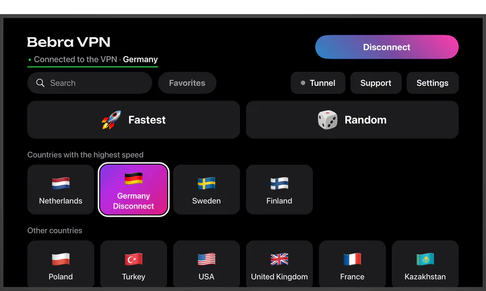 Bebra VPN on a TV with Apple TV